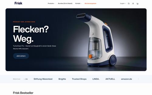 Frisk Shopify Theme – Startseite (Desktop)