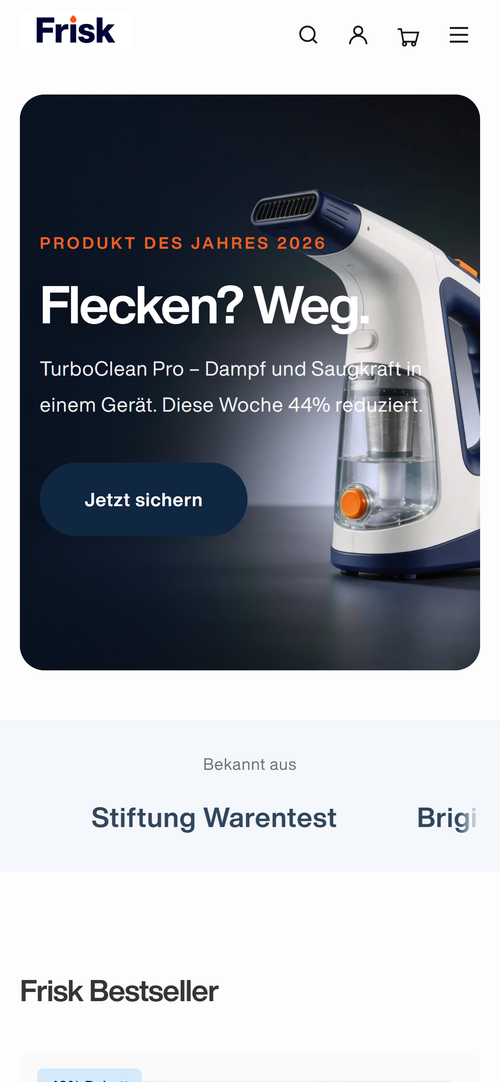 Frisk Shopify Theme – Startseite (Mobile)